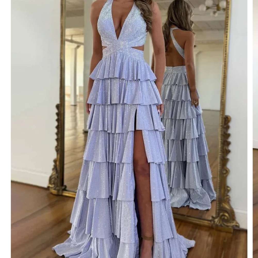 Elegant Lavender Tiered Prom Dress